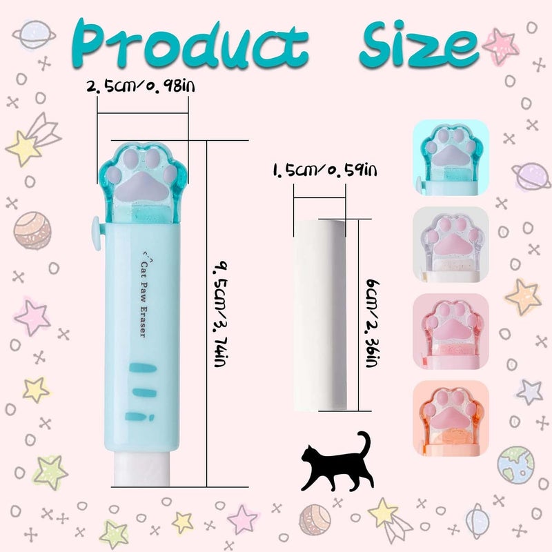 keepsweat Cat Paw Shaped Cute Erasers 4 Pcs Retractable Kawaii Eraser with 4 Pcs Papermate Eraser Refills Push Pull Design Eraser for Kids Girls Cat Rubber Aesthetic Erasers Student Home School Supplies - Image 2